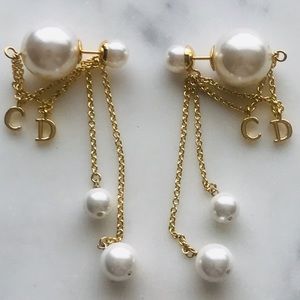 Dior Tribales CD Double Resin Pearl Long Earrings